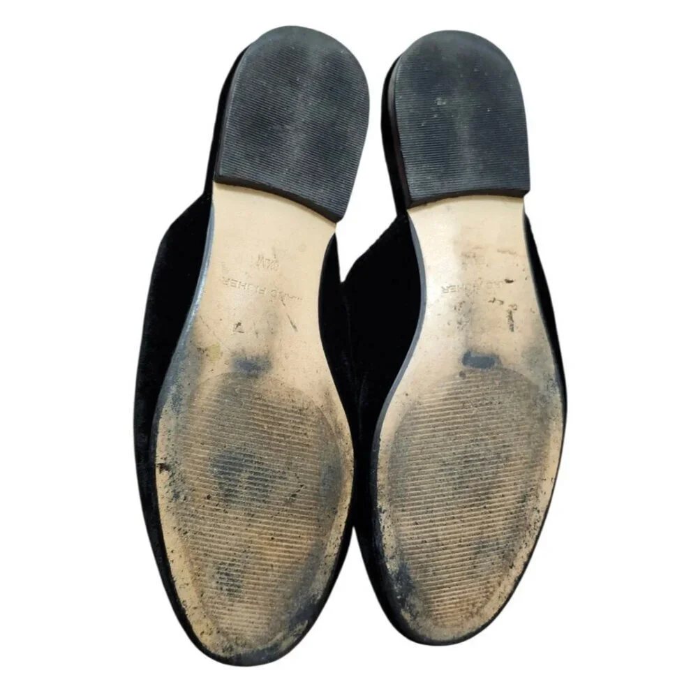 Marc Fisher Women's SZ 8.5 Wishing Mules Black Velvet Studded Slip On Loafers